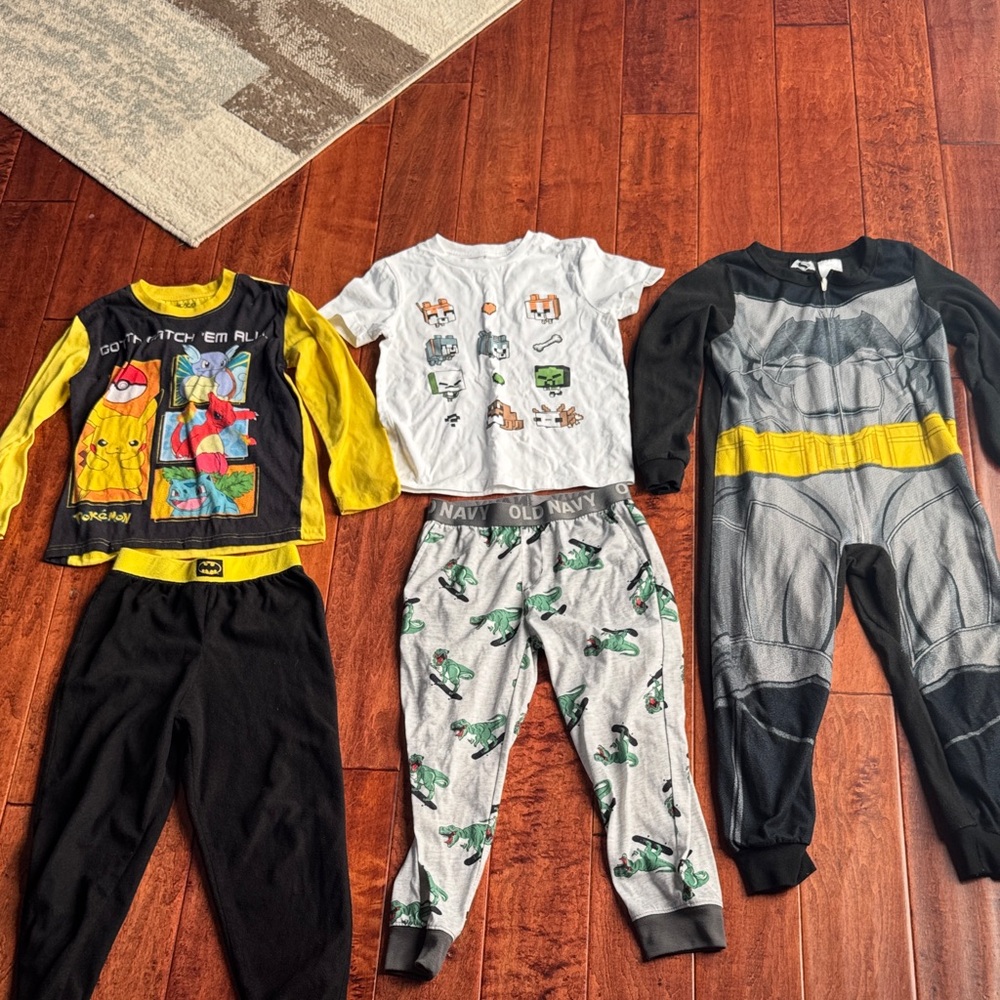 Pokemon Minecraft Batman Black and Yellow Pajama Set size 6/7 lot of 3 sets
